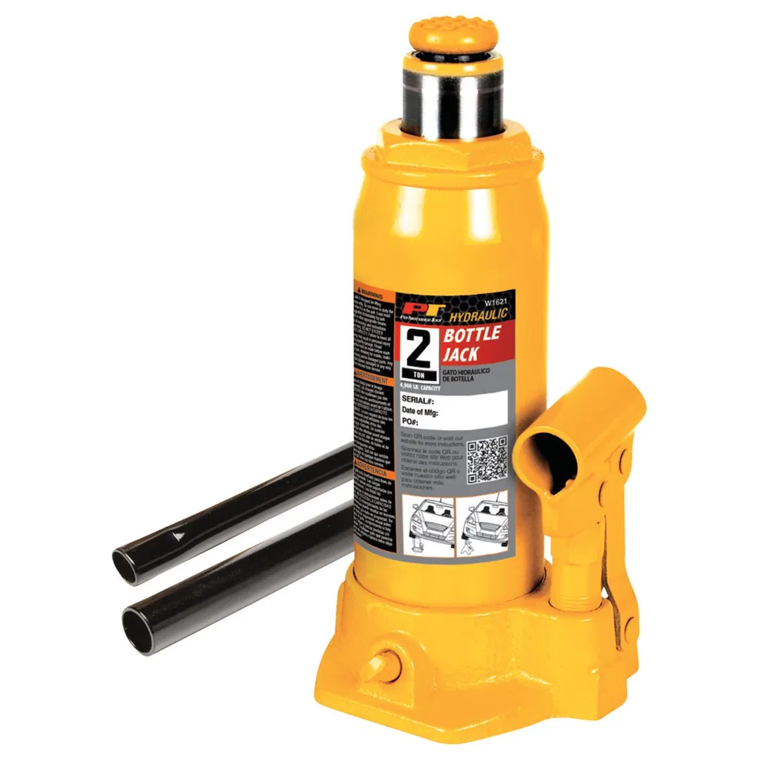 W1621 – PERFORM TOOL Jack, Bottle Jack Hydraulic 2 Ton Capacity 7-1/8 To 13-1/2 Inch Lift Height Yellow